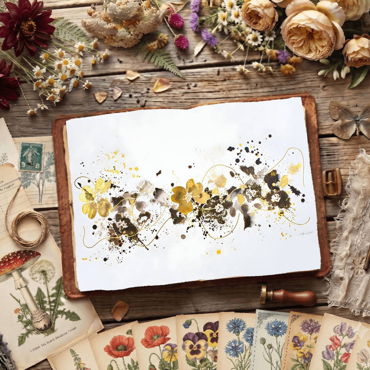 White Background Florals Digital Papers