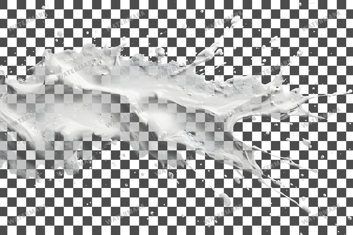 White Paint Splatter Abstract Splashes PNG overlay on a transparent checkered background, preview 3
