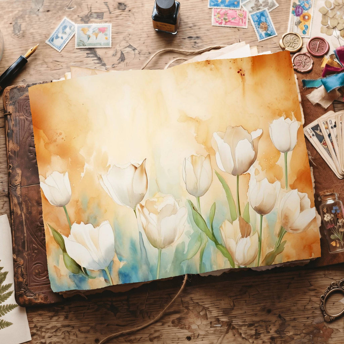 White Tulips Digital Papers