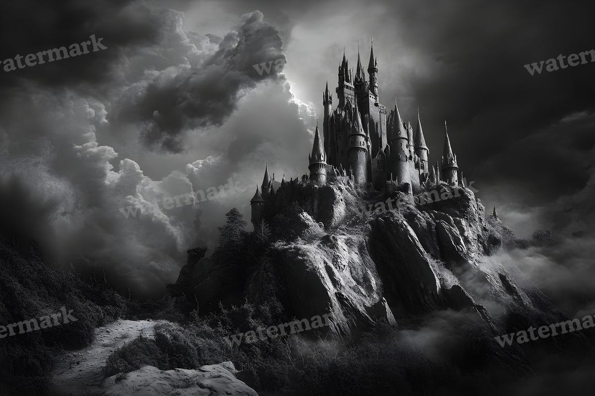 Witch’Castle On Jagged Mountain Dark Sky Backdrop Images