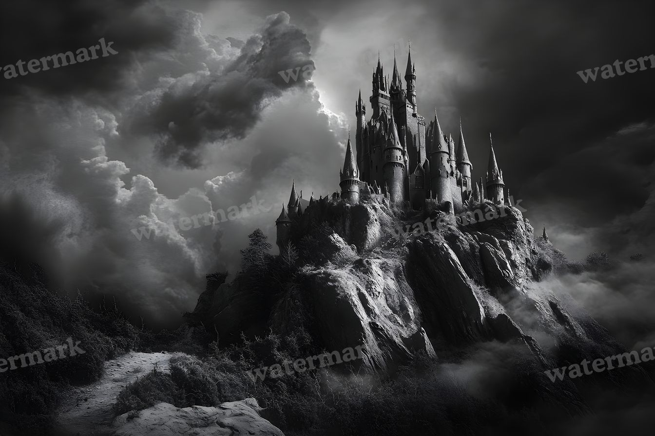 Witch’Castle On Jagged Mountain Dark Sky Backdrop Images