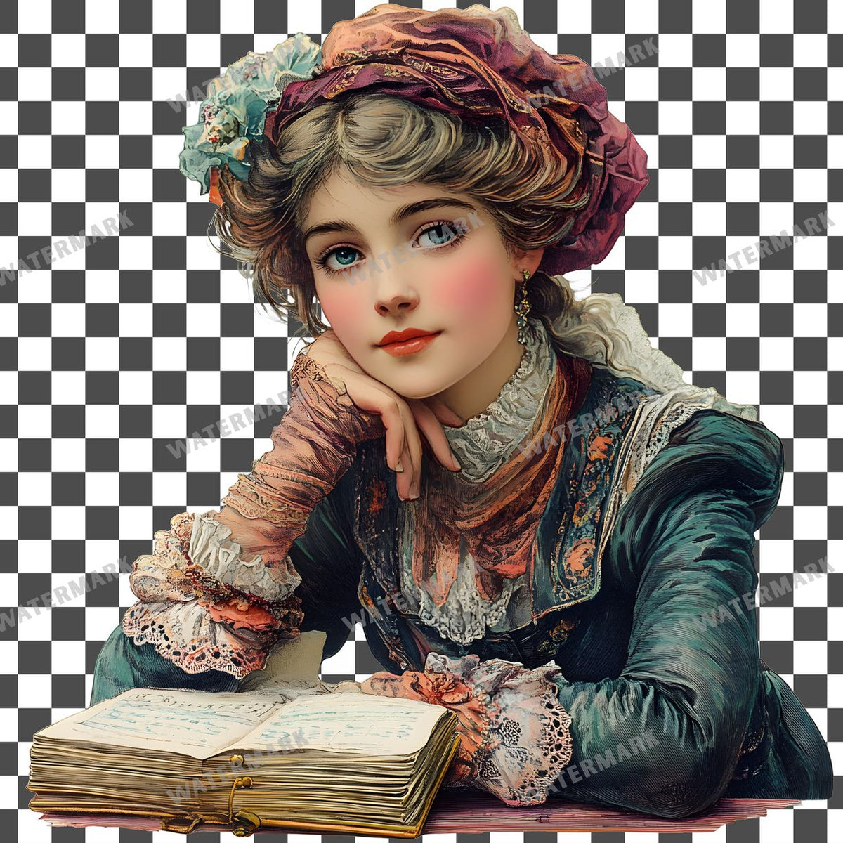 Woman Writer Vintage Style Clipart Pngs