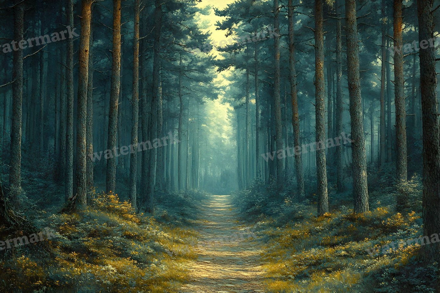 Wooded Trail At Dusk Backdrop Images