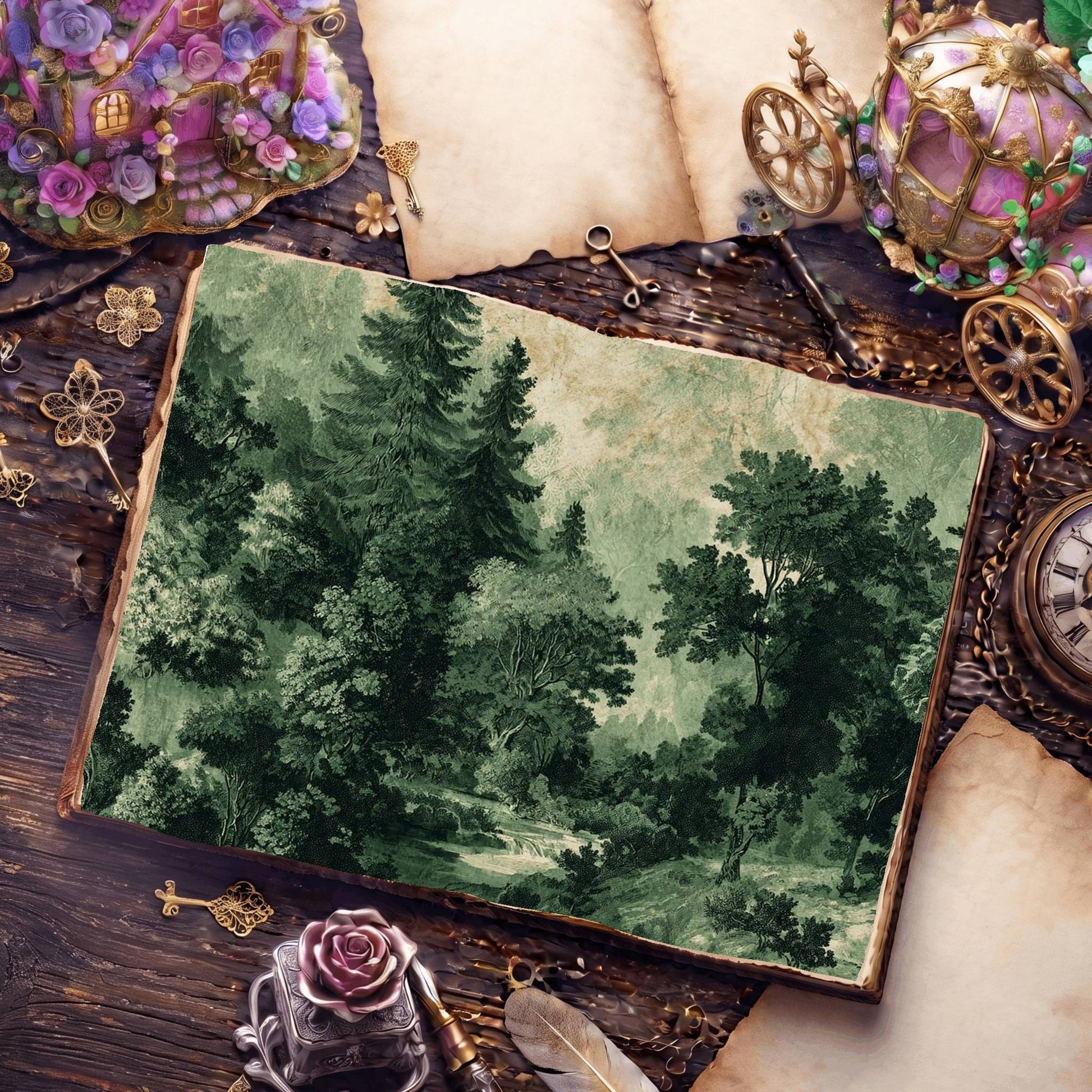Woodland Forest Painterly Style Digital Papers