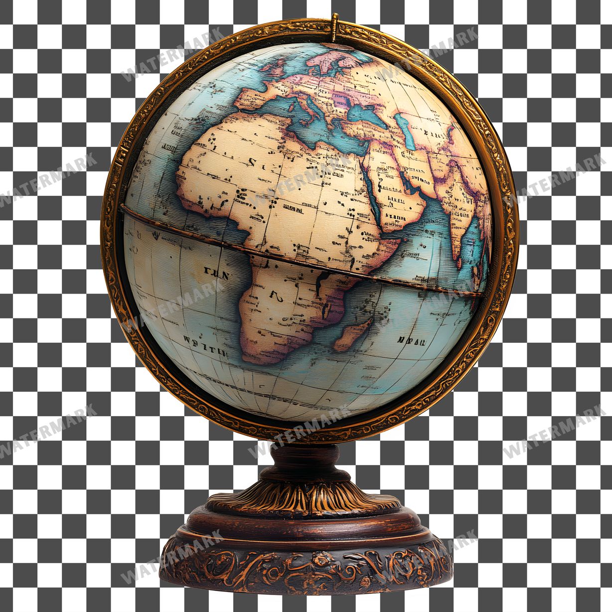 World Globe Vintage Style Clipart Pngs