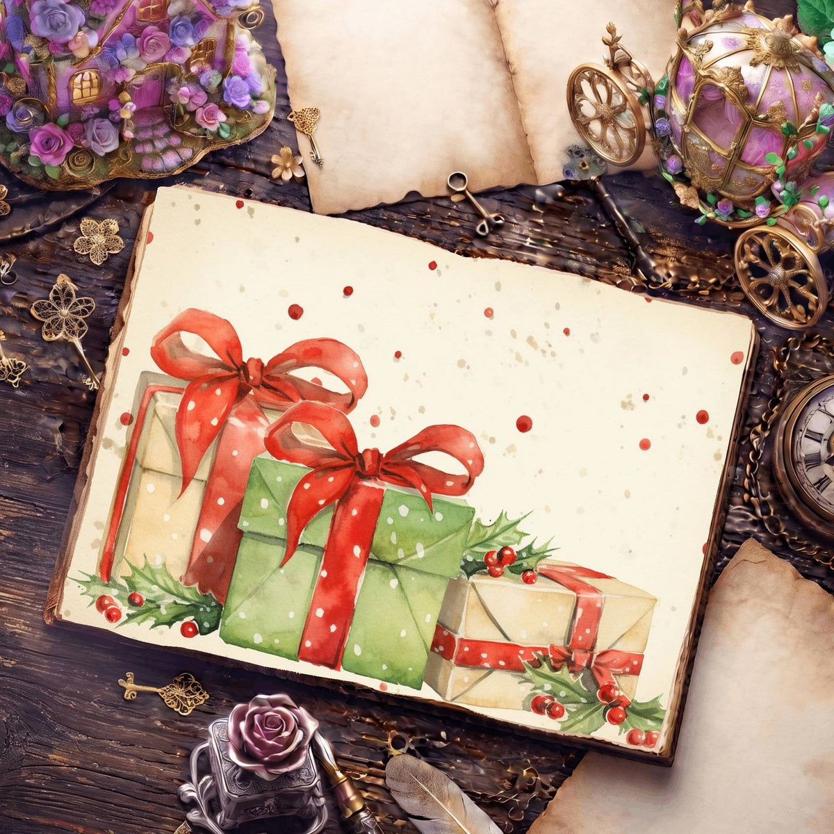Wrapped Christmas Gifts Digital Papers