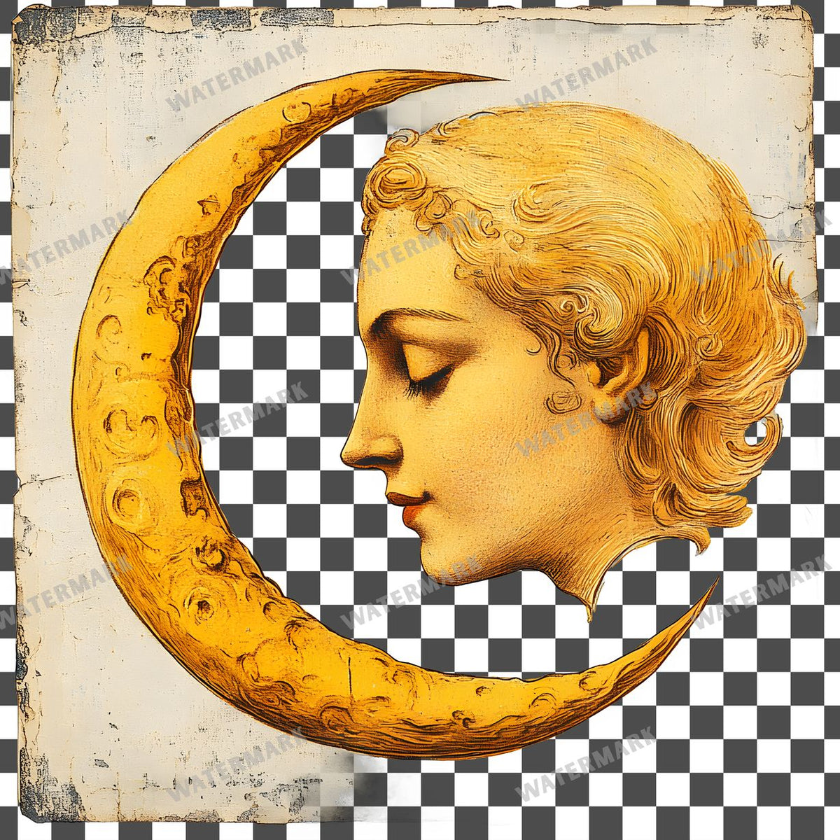 Yellow Crescent Moon Vintage Style Clipart Pngs