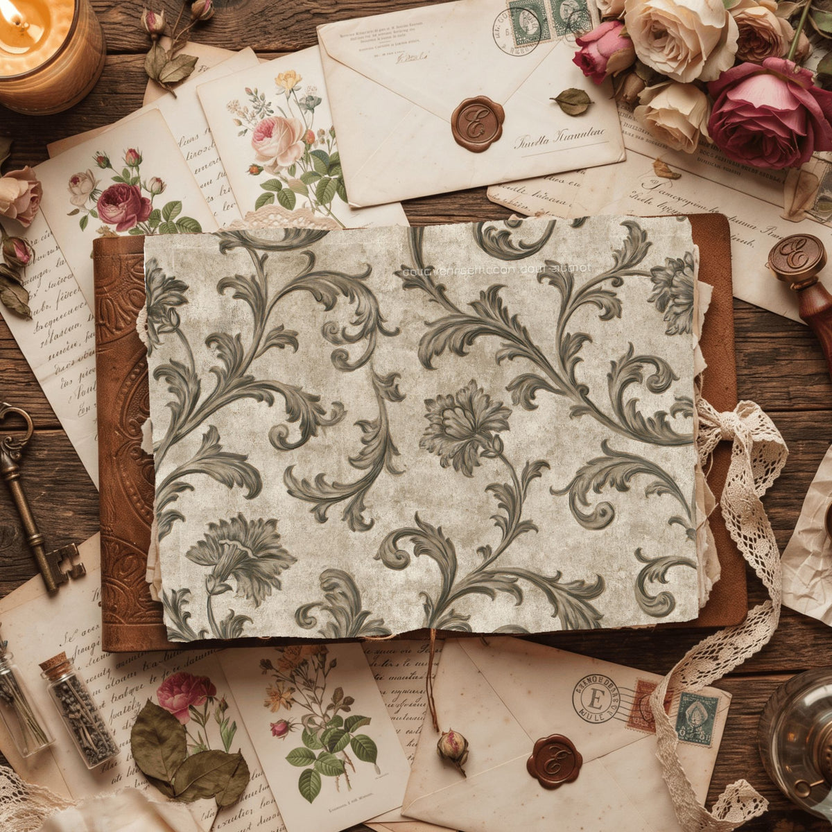 Aged Sepia Floral Vine Wallpaper