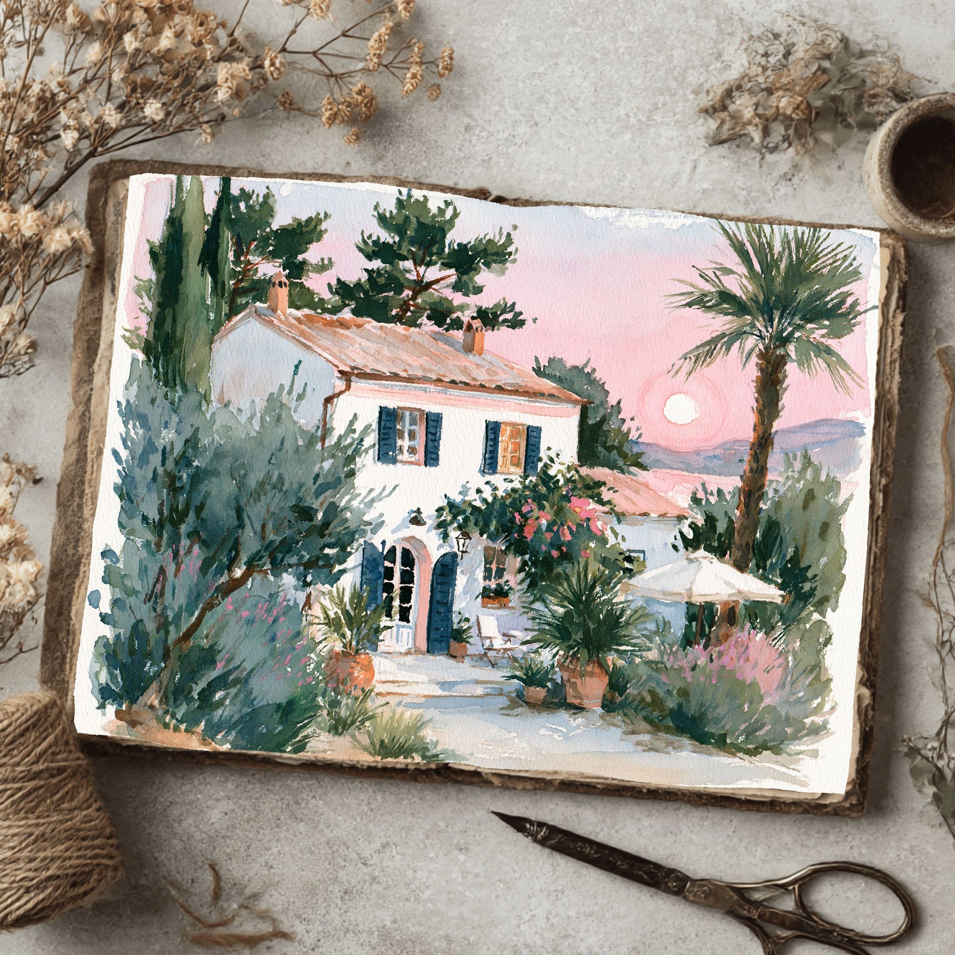 Airy Tuscany Watercolor Landscape
