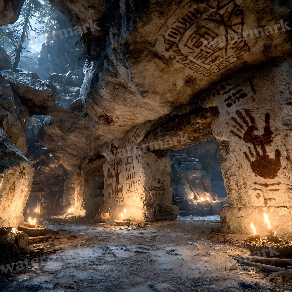 Ancient Burger Deity Cave Art Backdrop Images