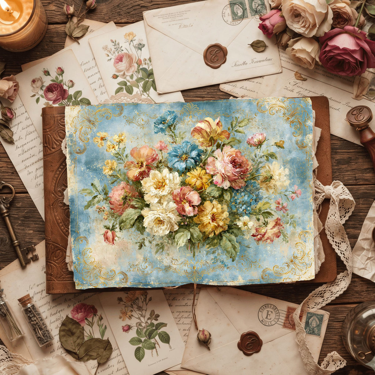 Antique Pastel Flower Garden printable junk journal paper, page preview 4