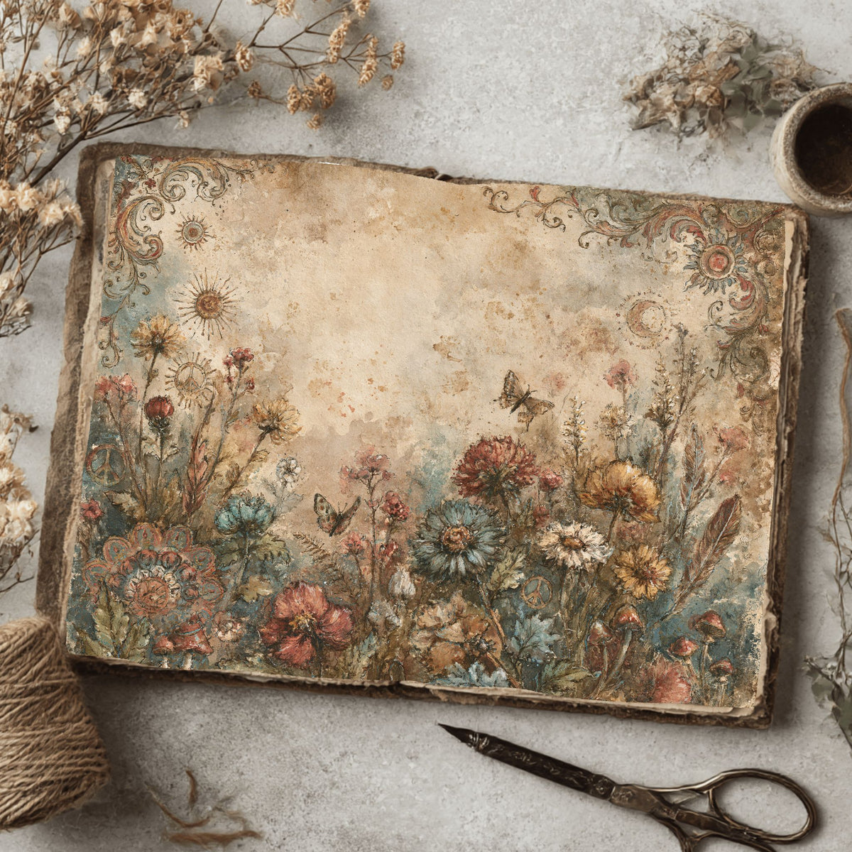 Bohemian Wildflower Journal Paper printable junk journal paper, page preview 4