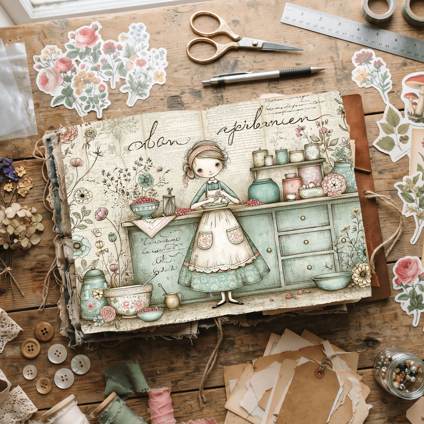 Cozy Berry Pie Kitchen Illustration