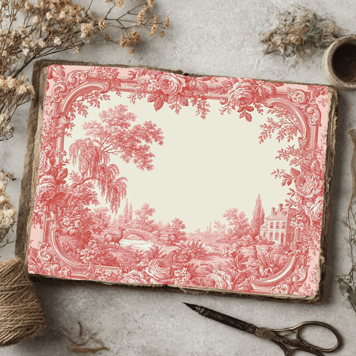 French Toile De Jouy Note Card Border