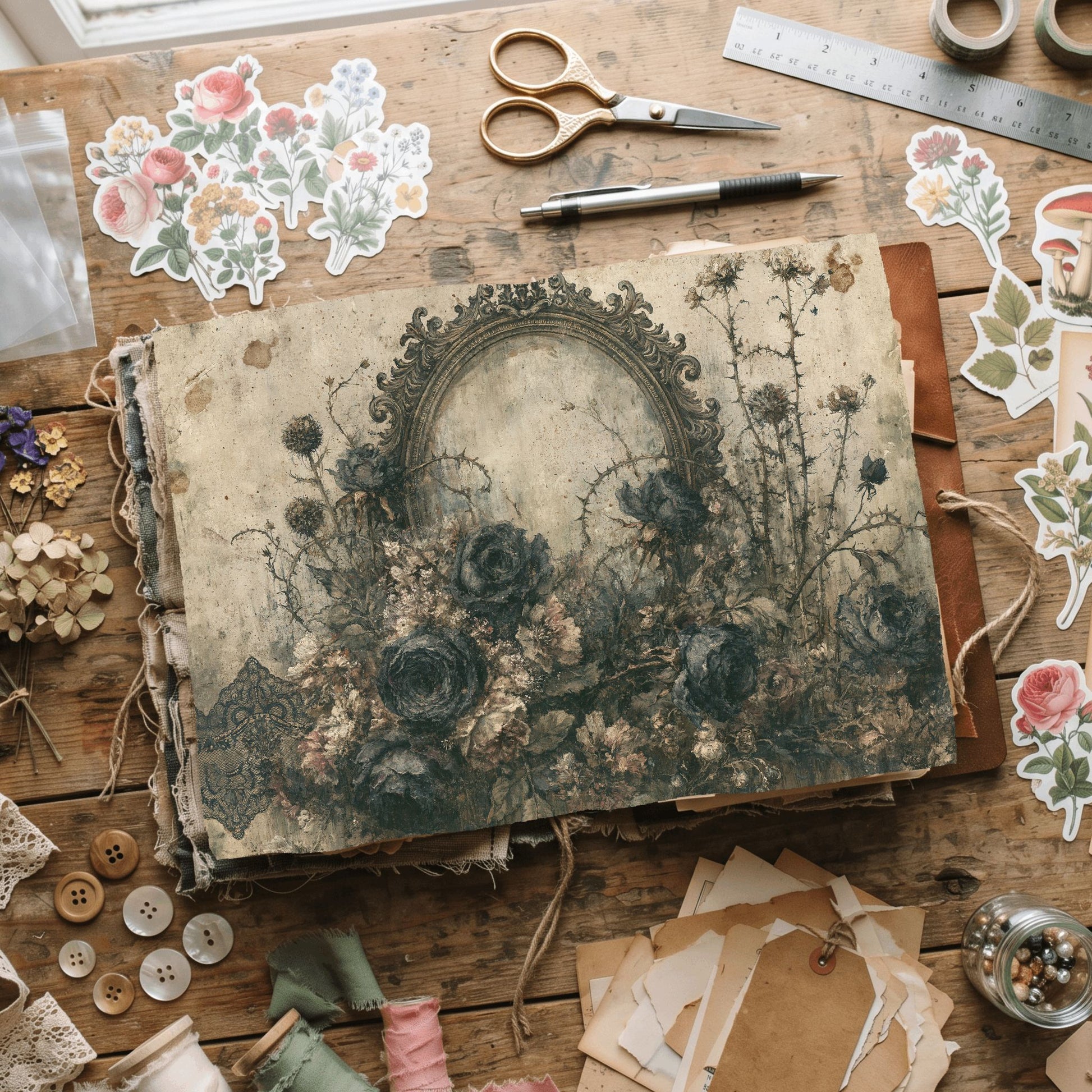 Gothic Black Rose Journal Paper