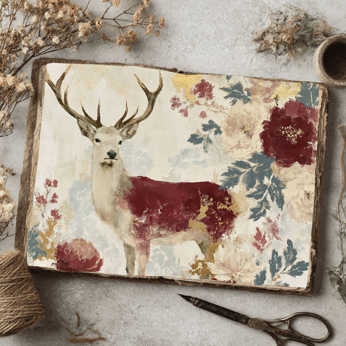 Majestic Stag Damask Botanical Art