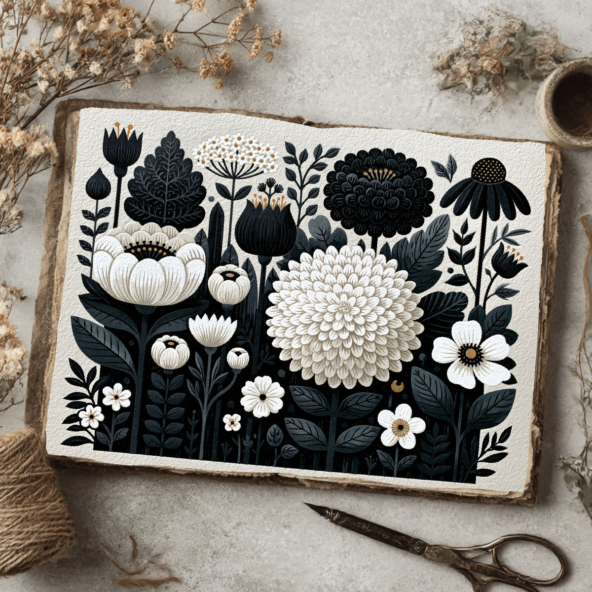 New England Wildflower Block Print