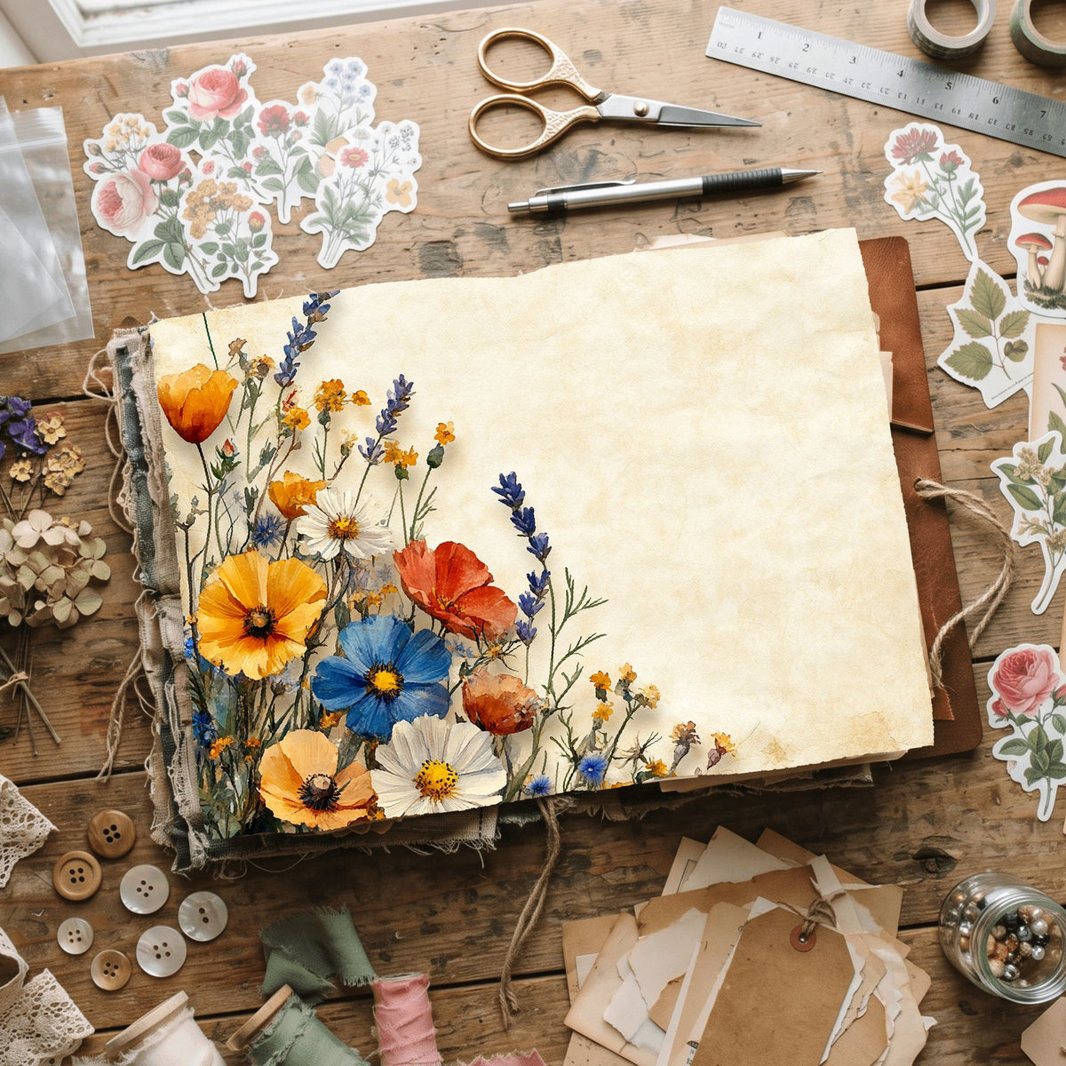 Purple Wildflower Corner Stationery
