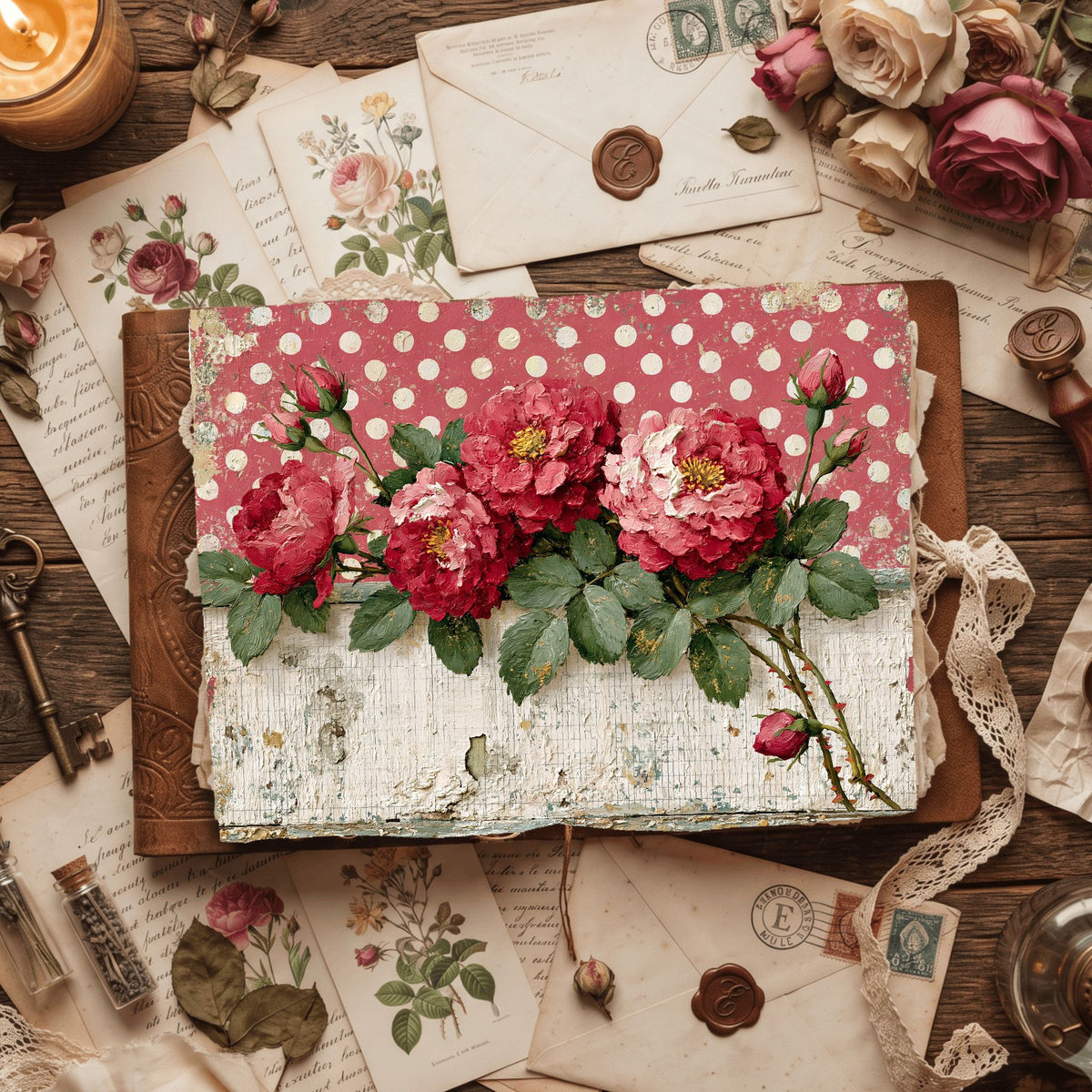 Red Shabby Chic Journal Paper