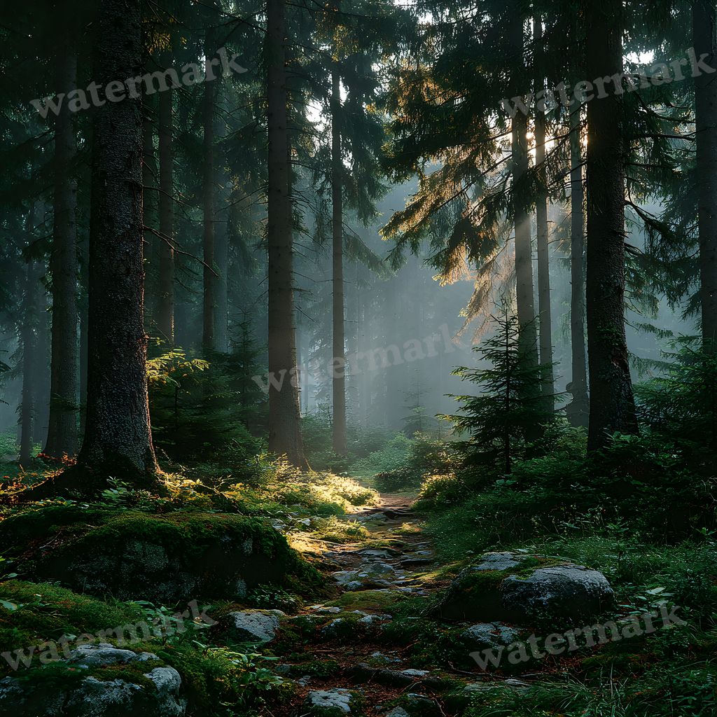 Russian Spruce Forest Path digital photo backdrop for photo editing, preview 3