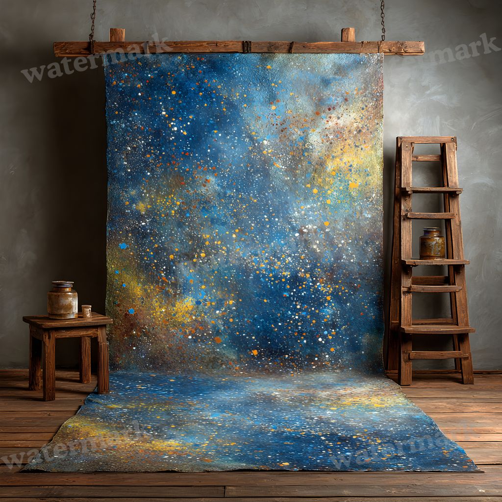 Sapphire Blue Gold Snowy Indoor Christmas Backdrop Images