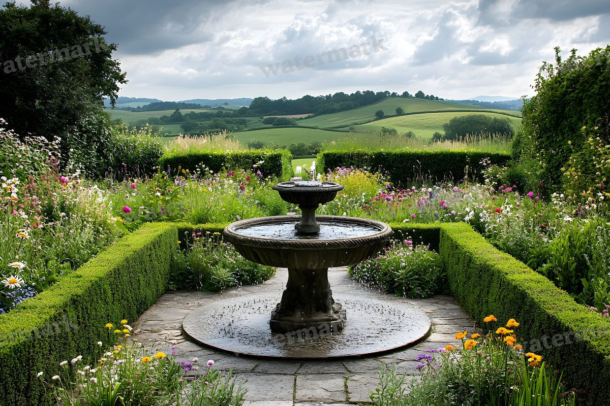 Serene Estate Garden digital photo backdrop for photo editing, preview 3