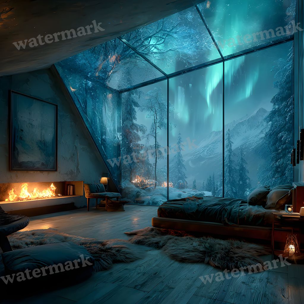 Snowy Glascabin Bedroom Backdrop Images