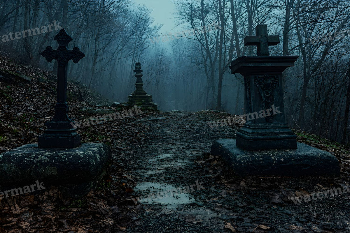 Spooky Forest digital photo backdrop for photo editing, preview 3
