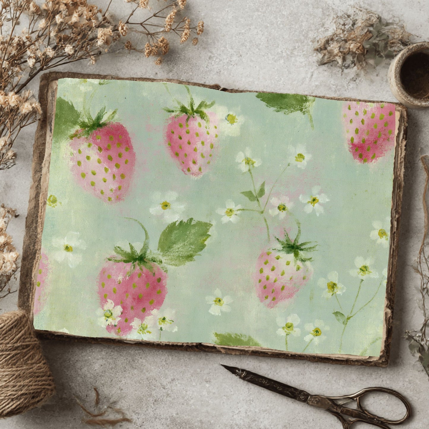 Strawberry Botanical Scrapbook Paper