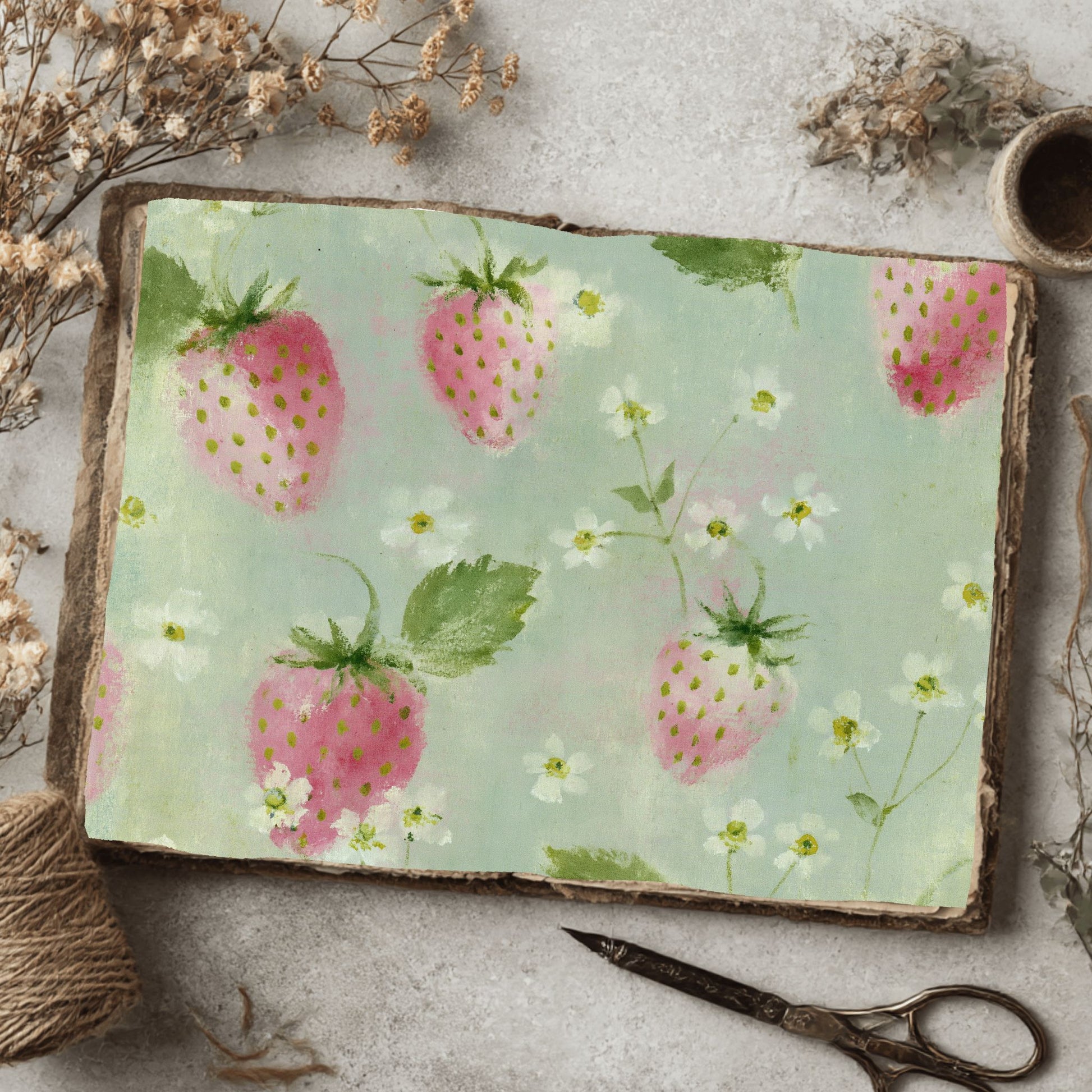 Strawberry Botanical Scrapbook Paper