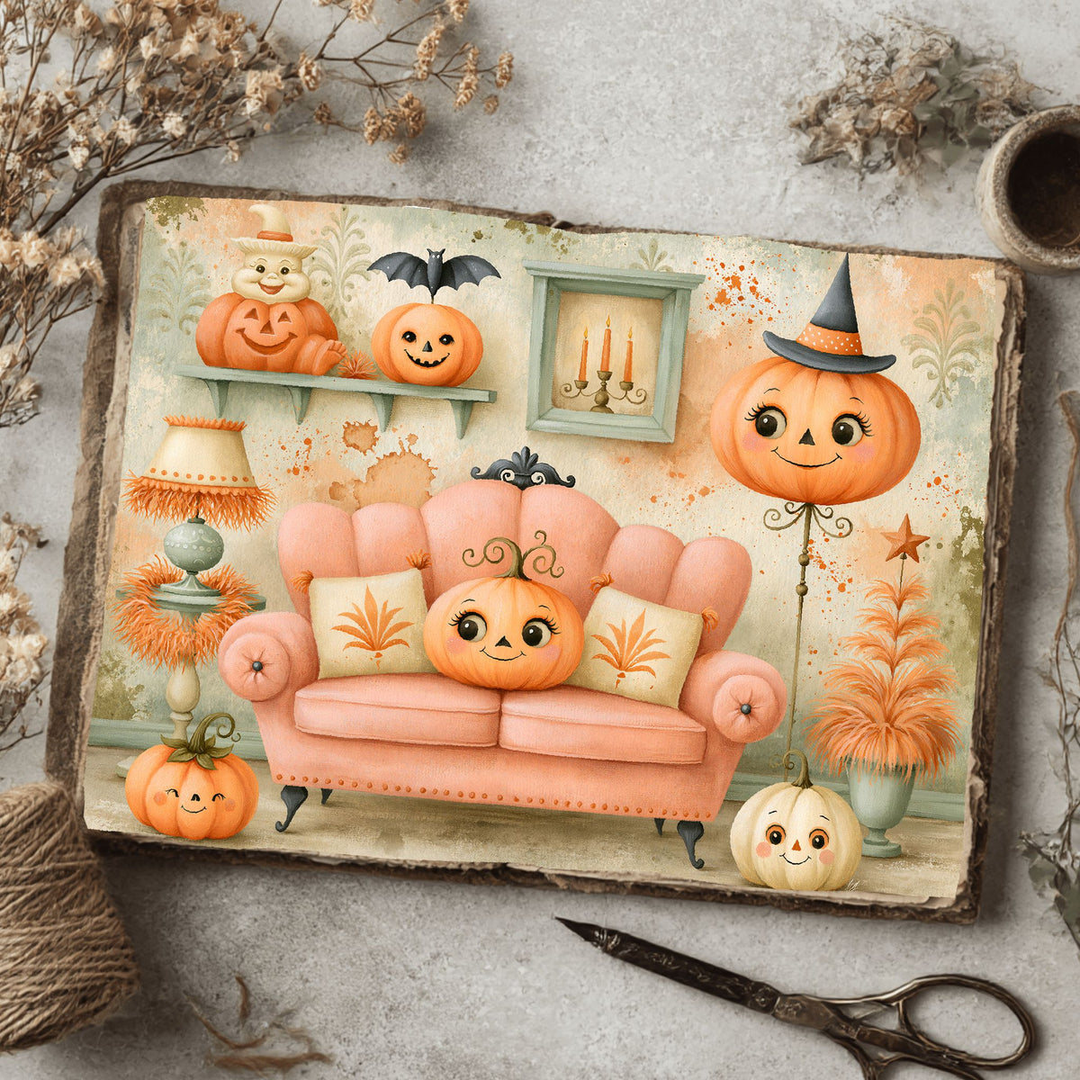 Vintage Halloween Ink & Gouache Art
