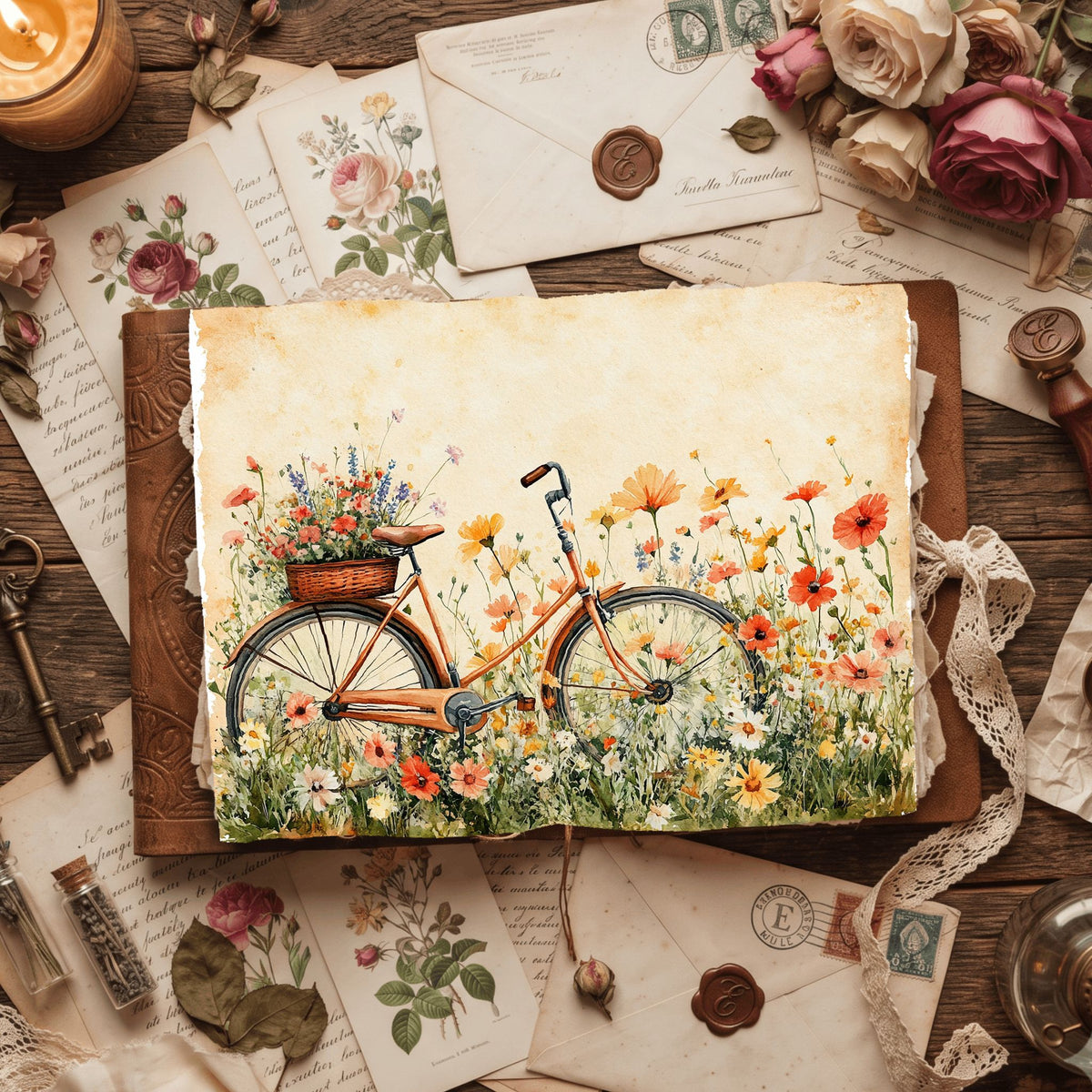 Wildflower Bicycle Basket Paper