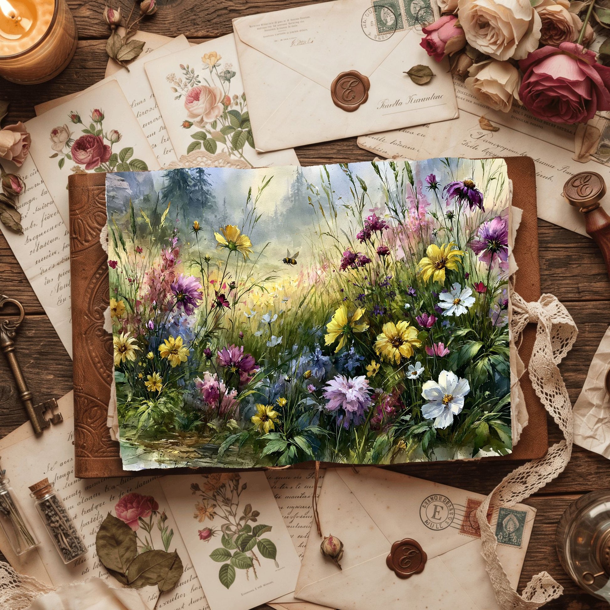 Wildflower Meadow With Honey Bee