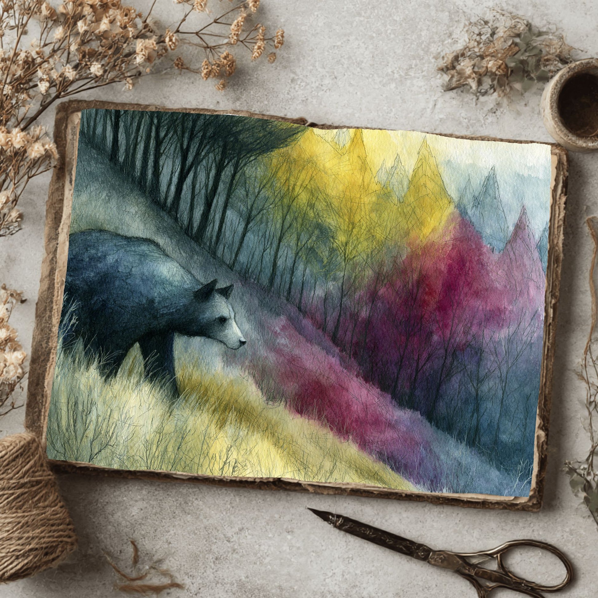 Woodland Bear Watercolor Landscape