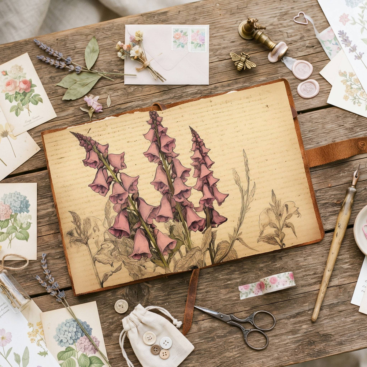 Autumn Digitalis Foxgloves Digital Papers