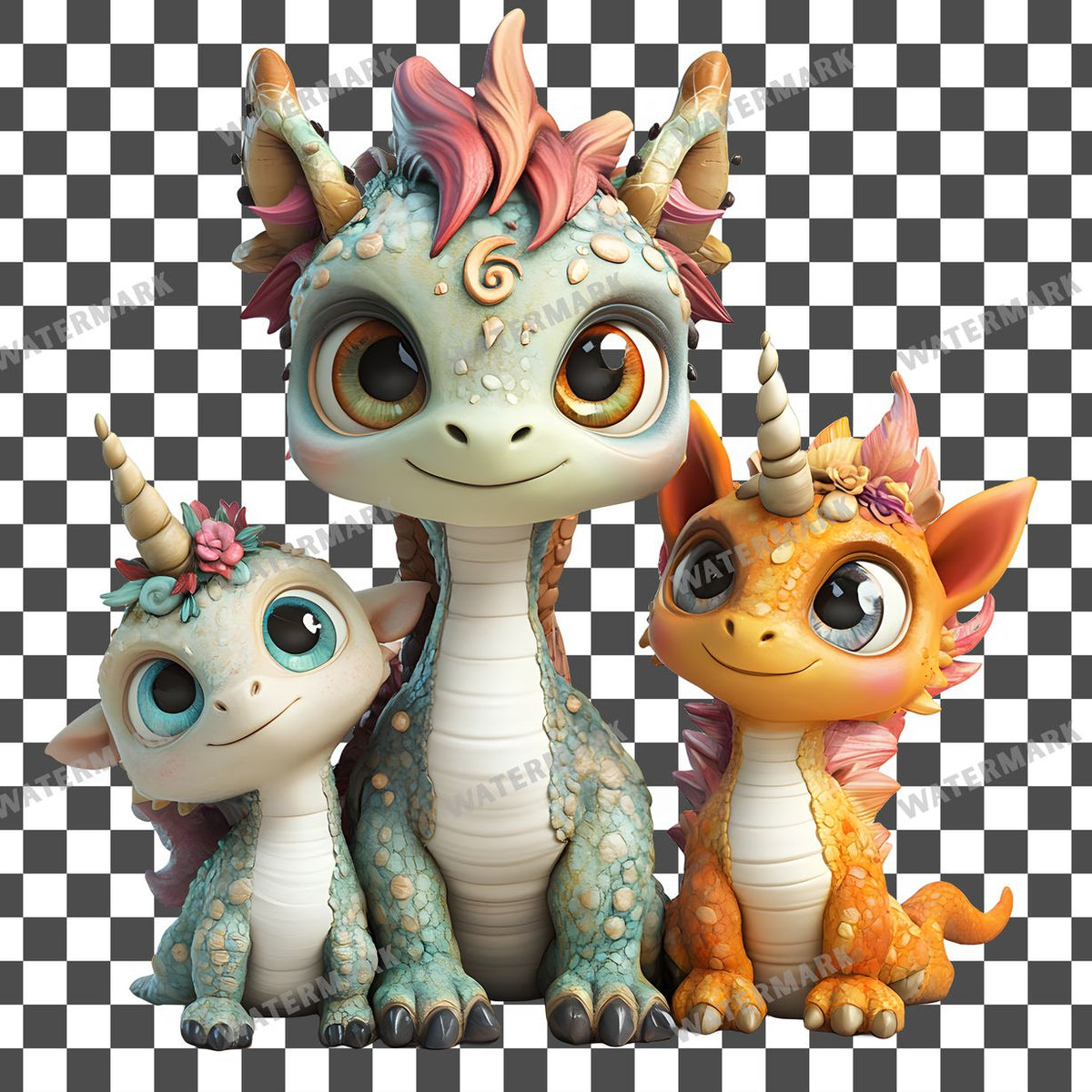 Baby Dragon Character Clipart Pngs