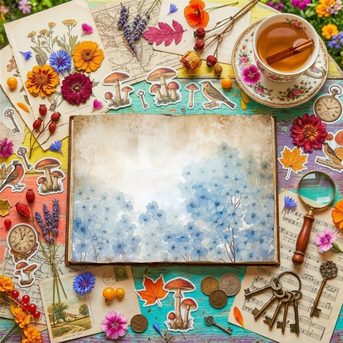 Blue Floral Digital Papers
