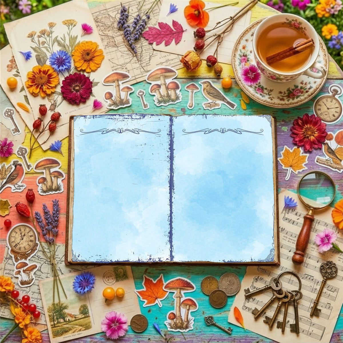 Blue Watercolor Distressed Blank And Lined Digital Papers