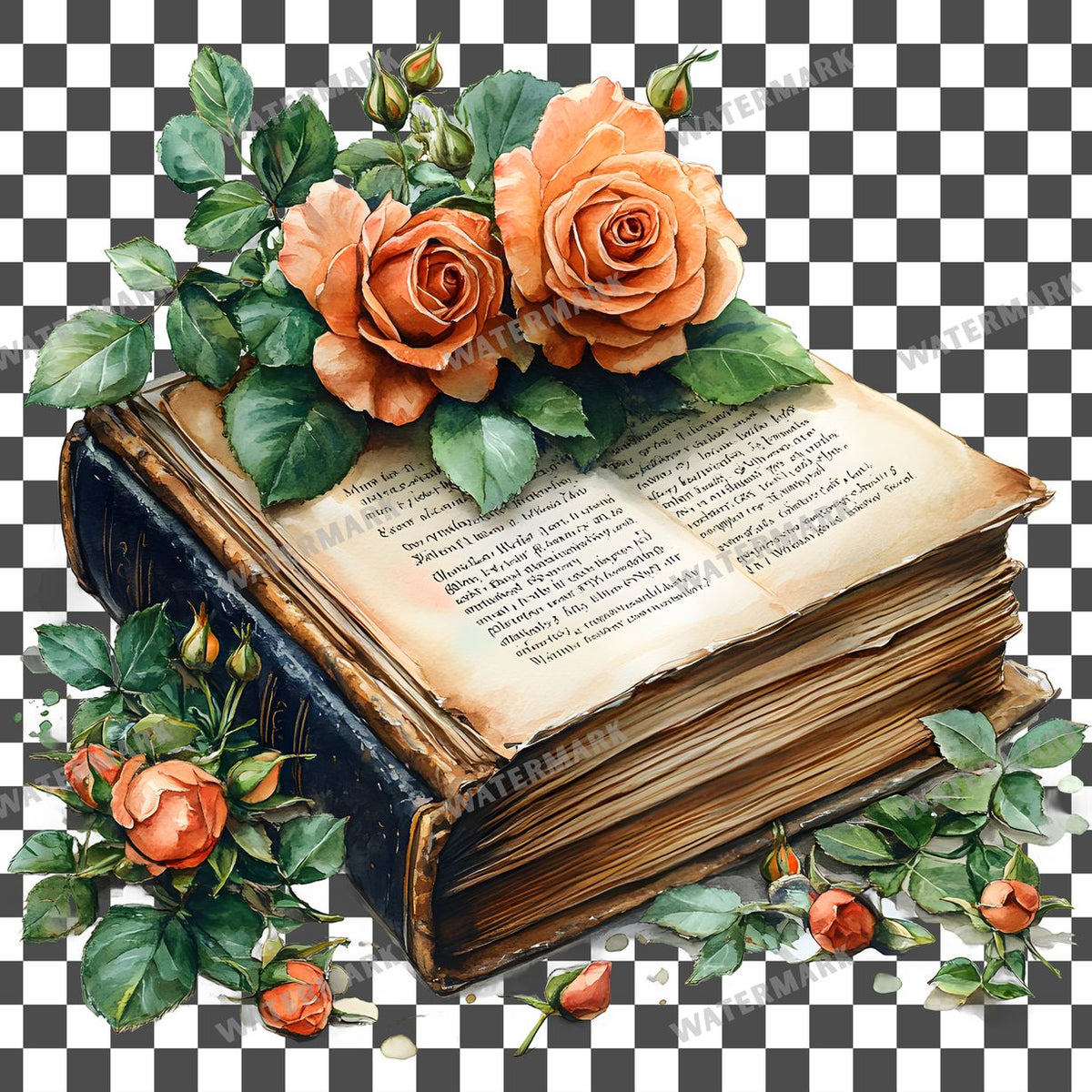 Book And Roses clipart PNG on a transparent background, design 4