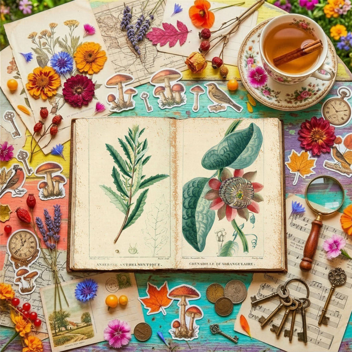 Botanical printable junk journal paper, page preview 4