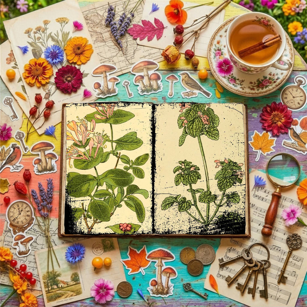 Botanical printable junk journal paper, page preview 4