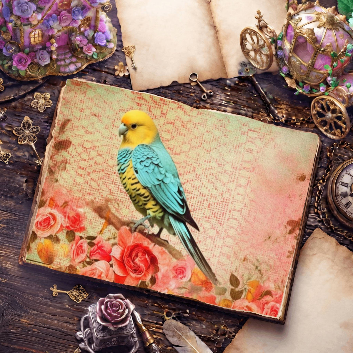 Budgie Parakeet Birds Pastel Digital Papers