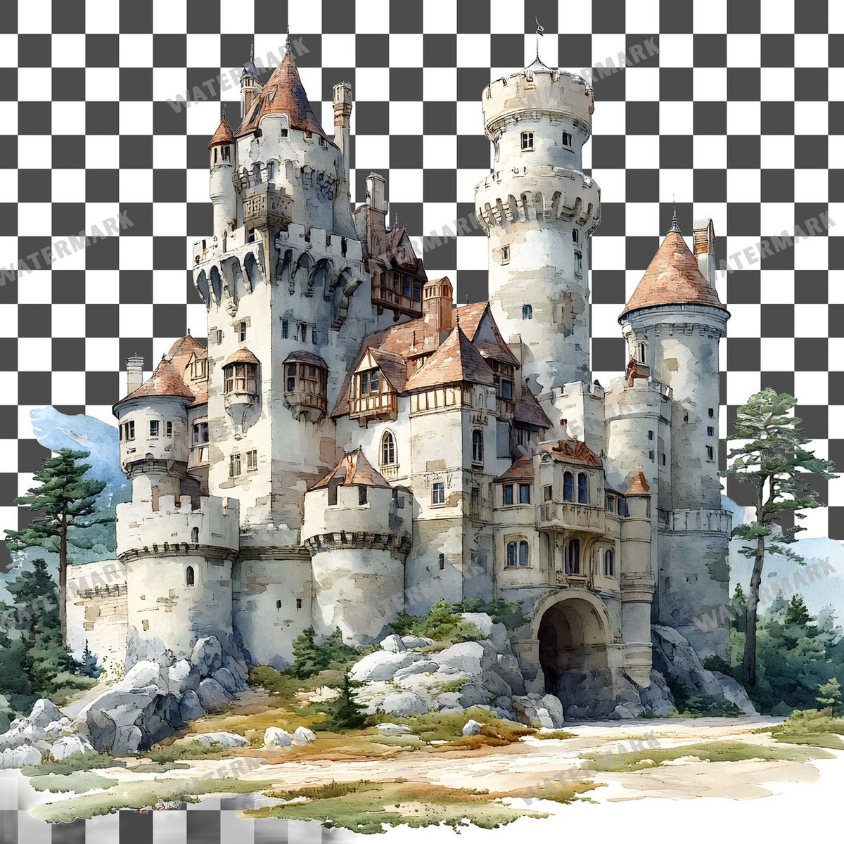 Castle Vintage Style Clipart Pngs