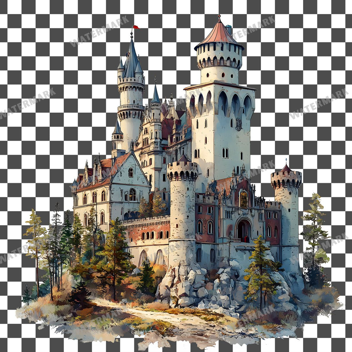 Castle Vintage Style Clipart Pngs