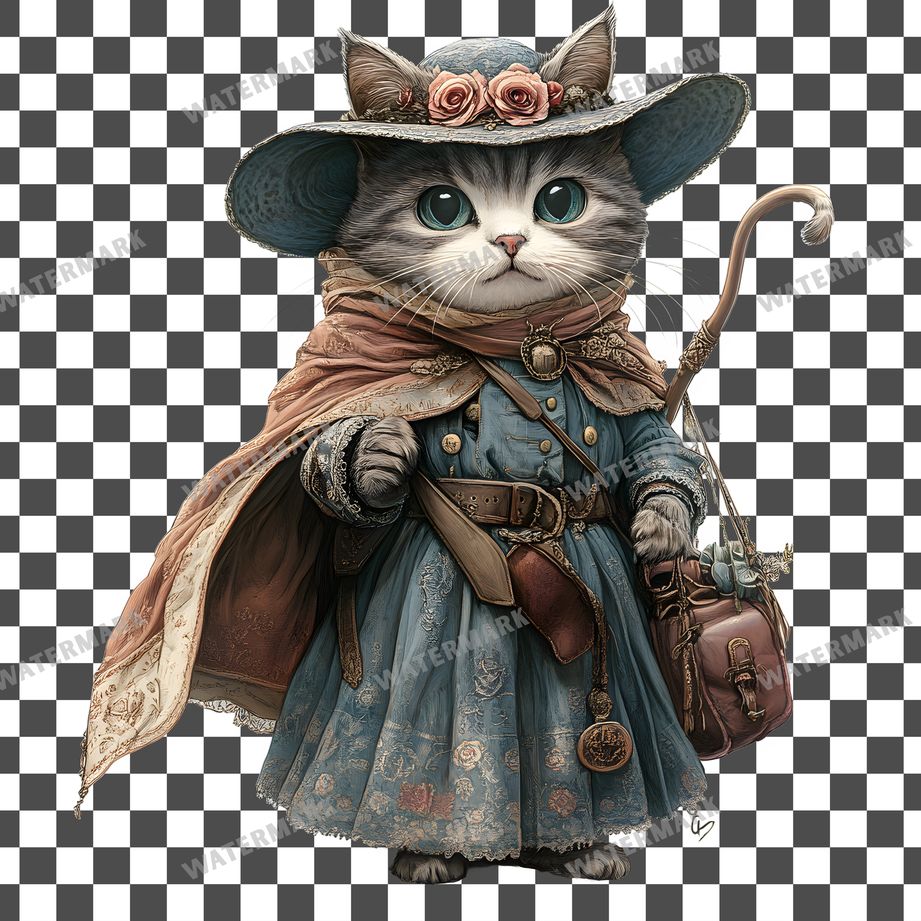 Cat Vintage Style Clipart Pngs