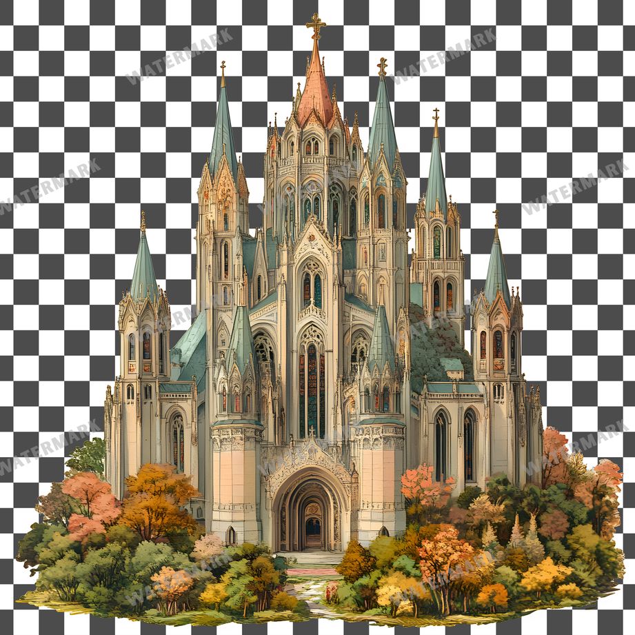 Cathedral Vintage Style Clipart Pngs
