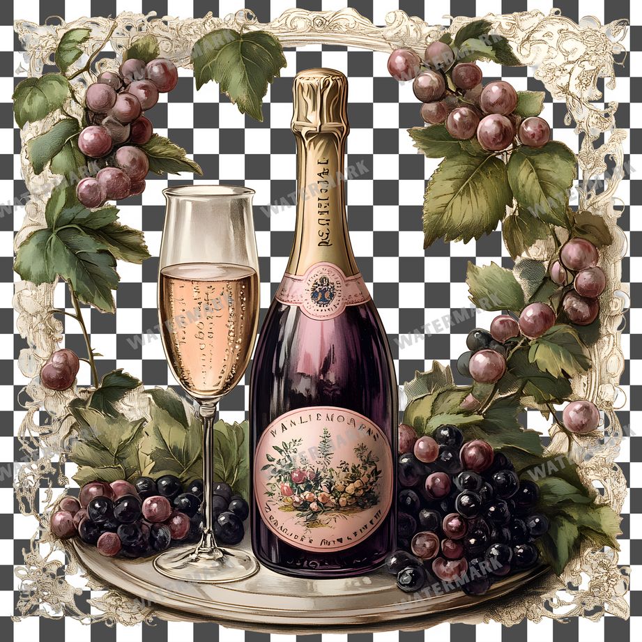 Champagne Vintage Style Clipart Pngs