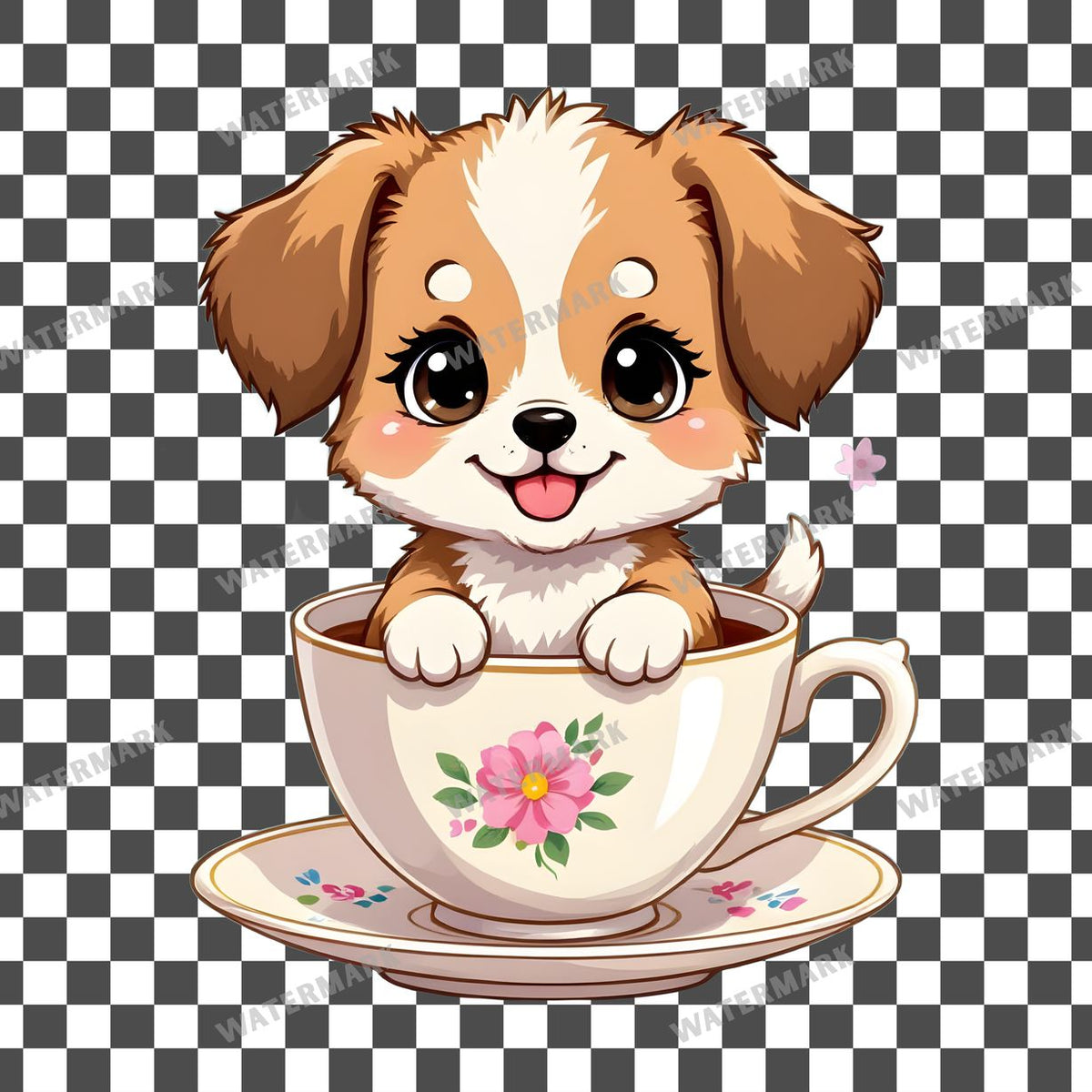 Chibi Puppy Teacup clipart PNG on a transparent background, design 4