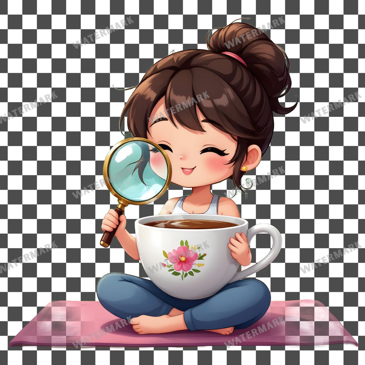 Chibi Singing Teacup clipart PNG on a transparent background, design 4