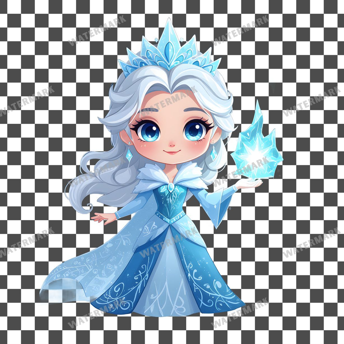 Chibi Snow Queen clipart PNG on a transparent background, design 4